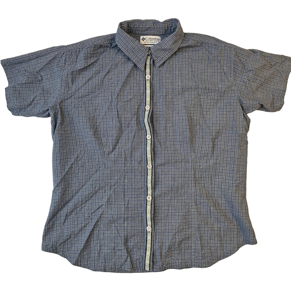 Columbia Sportswear Blue Plaid Short Sleeve Button Down Shirt Cotton XL